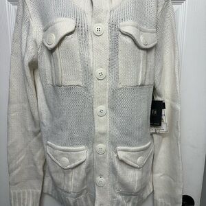 Men's White Cardigan Sweater